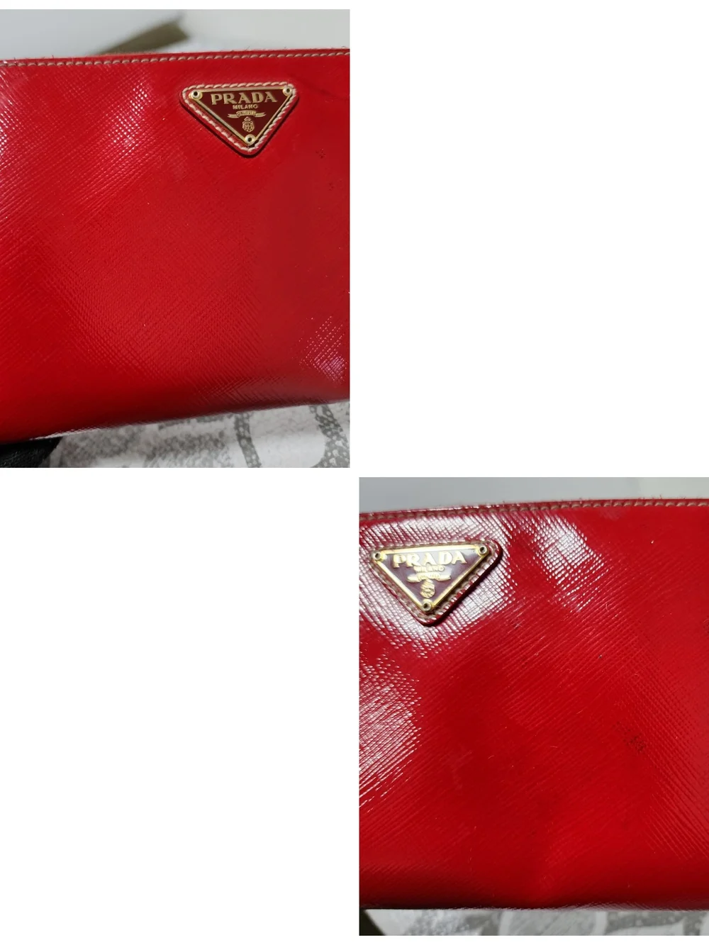 PRADA Patent Saffiano Triangle Large Zip Around Travel Wallet Red